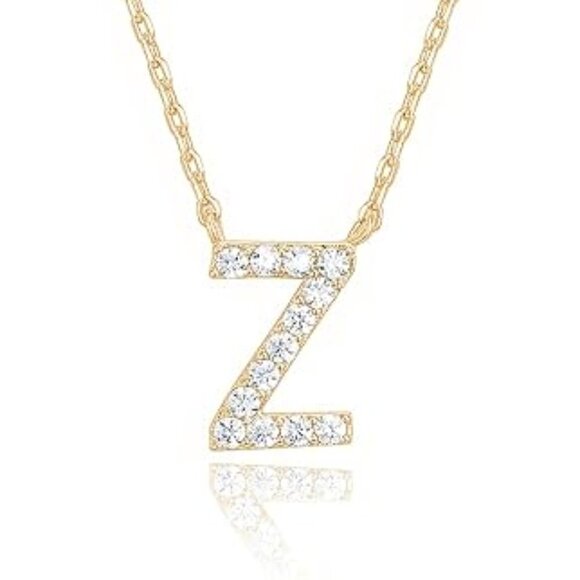 14K Yellow Gold Initial Necklace Letter Dainty Diamond Gift Present P - Z - Picture 12 of 13